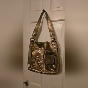 Vintage Tyler Rodan Gold Faux Leather Shoulder Bag Purse (Y2K)